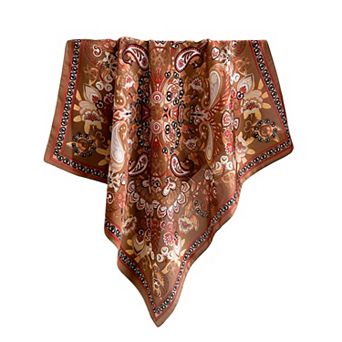 Satin Square Scarf with Vintage Paisley Floral Print