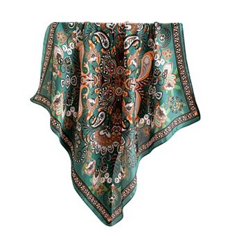 Satin Square Scarf with Vintage Paisley Floral Print