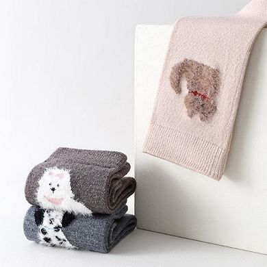 3-Piece Set Crew Socks with Embroidered Dog Designs Soft Stretch Knit Fabric