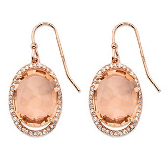 PalmBeach Jewelry 18.42 TCW Simulated Morganite Rose Gold-Plated Sterling Silver Halo Earrings