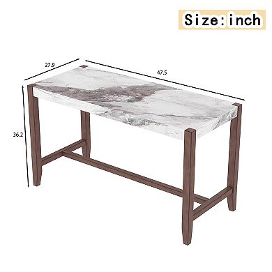 Merax Counter Height Table, 47.5 Inch Faux Marble Finish Bar Dining Table, Modern Bar Dining Tableg