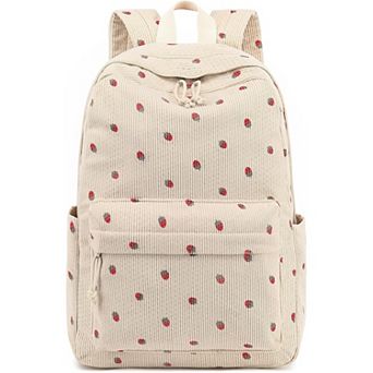 AKSZRI Corduroy Laptop Backpack for Teen Girls & Women - School Bookbag & Casual Daypack