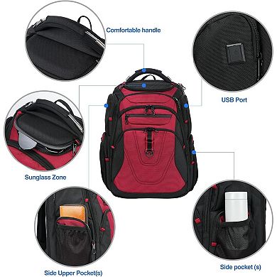 AKSZRI RFID & USB Travel Backpack for 17.3" Laptops, Water-Repellent Daypack for College & Business,