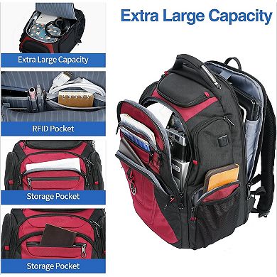 AKSZRI RFID & USB Travel Backpack for 17.3" Laptops, Water-Repellent Daypack for College & Business,