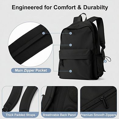 AKSZRI Waterproof Lightweight School Backpack for Women & Teens - Black