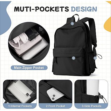 AKSZRI Waterproof Lightweight School Backpack for Women & Teens - Black