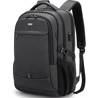 AKSZRI 17" Water-Resistant Laptop Backpack with USB Port for Travel & College, Unisex in Black