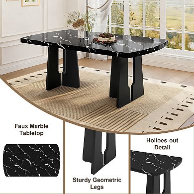 Merax 63" Modern Faux Marble Dining Table - Marble Top with Sturdy Geometric Legs