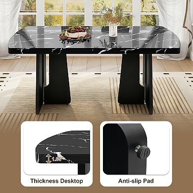 Merax 63" Modern Faux Marble Dining Table - Marble Top with Sturdy Geometric Legs