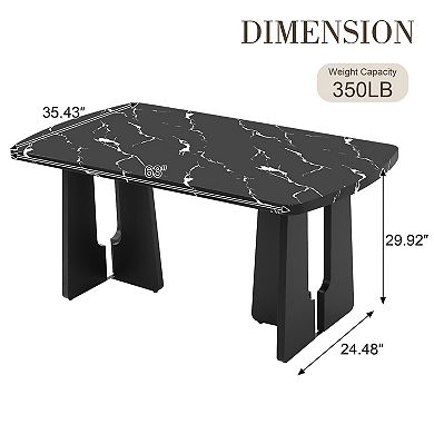 Merax 63" Modern Faux Marble Dining Table - Marble Top with Sturdy Geometric Legs