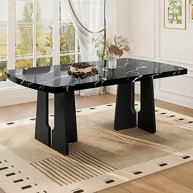 Merax 63" Modern Faux Marble Dining Table - Marble Top with Sturdy Geometric Legs