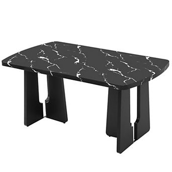 Merax 63" Modern Faux Marble Dining Table - Marble Top with Sturdy Geometric Legs