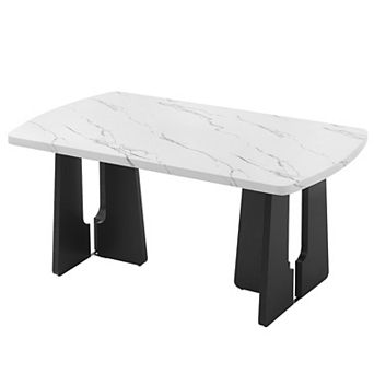 Merax 63" Modern Faux Marble Dining Table - Marble Top with Sturdy Geometric Legs