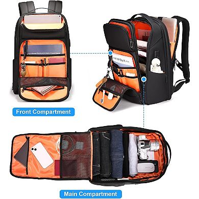 AKSZRI 17" Multi-Use Laptop Backpack - Expandable & Water-Resistant with USB Port, Black
