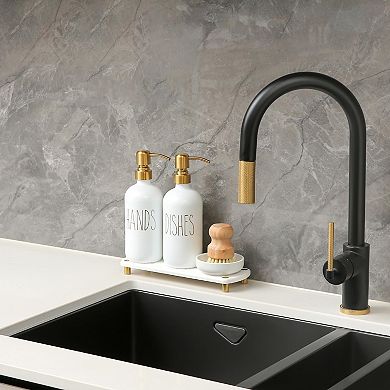 Great Ambitions Soap Dispenser Set Comes with Stainless Steel Pumps, Dry Tray,and Dish Scrub Brush