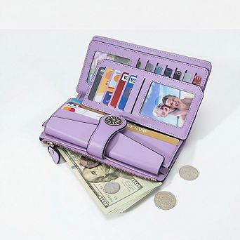 AKSZRI Luxury Waxed Leather Clutch Wallet - RFID Large Capacity Card Organizer for Women