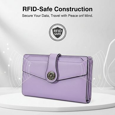 AKSZRI Luxury Waxed Leather Clutch Wallet - RFID Large Capacity Card Organizer for Women