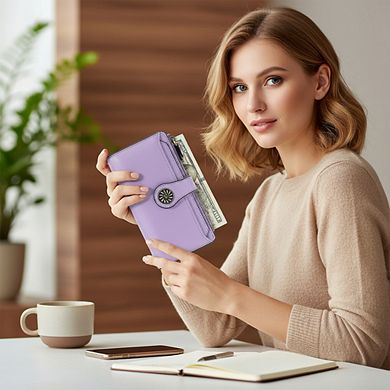 AKSZRI Luxury Waxed Leather Clutch Wallet - RFID Large Capacity Card Organizer for Women