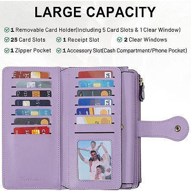 AKSZRI Luxury Waxed Leather Clutch Wallet - RFID Large Capacity Card Organizer for Women