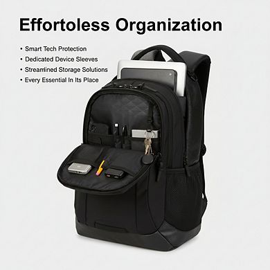 AKSZRI 16" Laptop Backpack in Black Hex - Gear Attachments, Multiple Pockets & Padded Straps