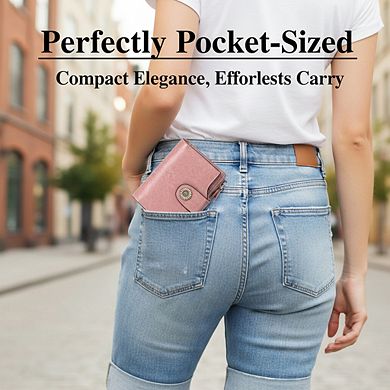 AKSZRI Small Leather Bifold Wallet for Women - RFID Blocking & Compact