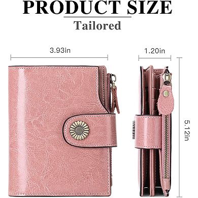 AKSZRI Small Leather Bifold Wallet for Women - RFID Blocking & Compact