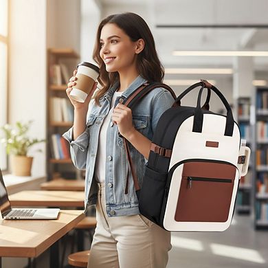 AKSZRI Women's 15.6" Stylish Laptop Backpack - Waterproof with Large Cup Holder for Work & College,