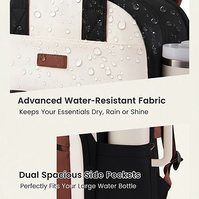 AKSZRI Women's 15.6" Stylish Laptop Backpack - Waterproof with Large Cup Holder for Work & College,