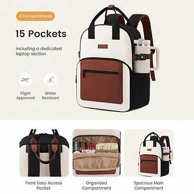 AKSZRI Women's 15.6" Stylish Laptop Backpack - Waterproof with Large Cup Holder for Work & College,