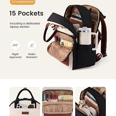 AKSZRI Women's 15.6" Stylish Laptop Backpack - Waterproof with Large Cup Holder for Work & College,