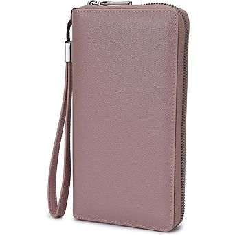 AKSZRI Women's RFID Leather Wallet - Zip Around Phone Clutch with Wristlet, Large Capacity