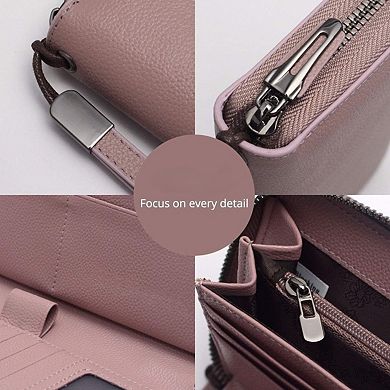 AKSZRI Women's RFID Leather Wallet - Zip Around Phone Clutch with Wristlet, Large Capacity