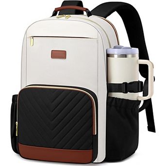 AKSZRI 15.6" Anti-Theft Women's Backpack - Waterproof with USB Port & Large Cup Pocket for College,