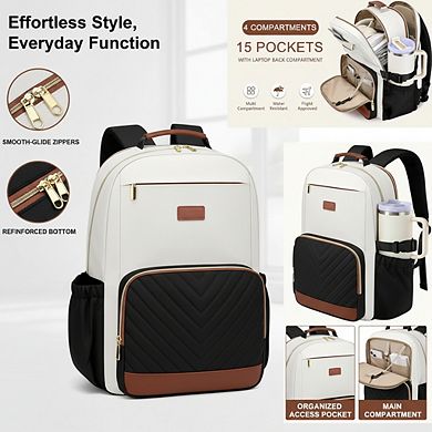 AKSZRI 15.6" Anti-Theft Women's Backpack - Waterproof with USB Port & Large Cup Pocket for College,
