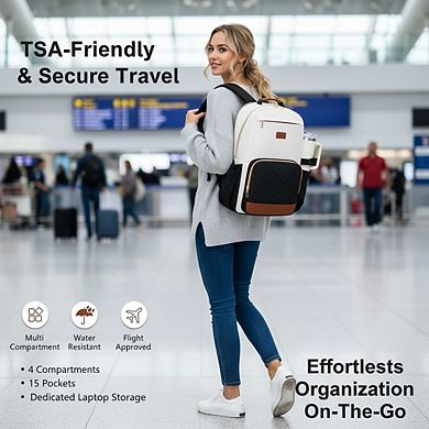 AKSZRI 15.6" Anti-Theft Women's Backpack - Waterproof with USB Port & Large Cup Pocket for College,