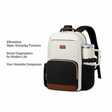 AKSZRI 15.6" Anti-Theft Women's Backpack - Waterproof with USB Port & Large Cup Pocket for College,