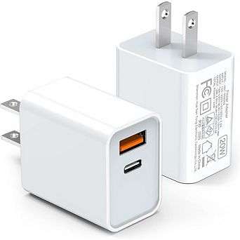 2 Pack USB C Wall Charger 20W Dual Port Fast Charging Power Block