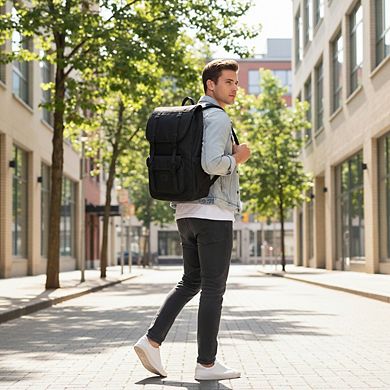 AKSZRI Mid-Volume Canvas Backpack with Signature Stripes - Casual Daily Use