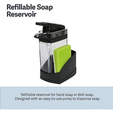 Great Ambitions Kitchen Soap Pump and Sponge Caddy,One-Hand Soap Dispensing,Easy to Refill and Clean