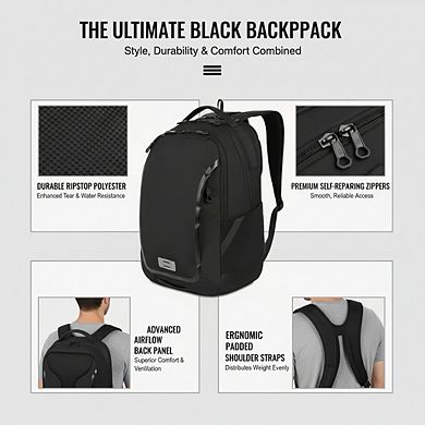 AKSZRI Shield Laptop Backpack in Black, Dimensions: 18.5"x12"x6"