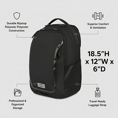AKSZRI Shield Laptop Backpack in Black, Dimensions: 18.5"x12"x6"