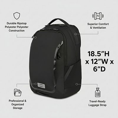 AKSZRI Shield Laptop Backpack in Black, Dimensions: 18.5