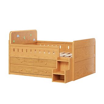 Merax Wooden Full Size Bed with LED Light, Storage Drawers