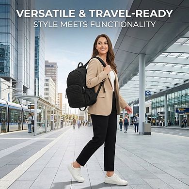 AKSZRI Women's Quilted Backpack - Water-Resistant 15.6" Laptop Daypack