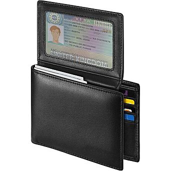 AKSZRI Genuine Leather Men's Wallet - RFID Bifold with 2 ID Windows
