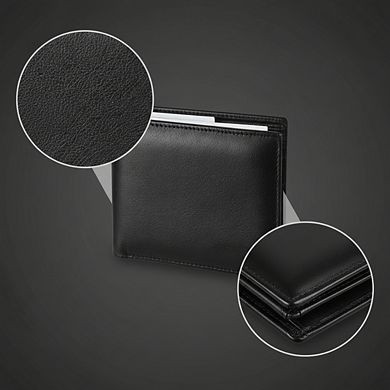 AKSZRI Genuine Leather Men's Wallet - RFID Bifold with 2 ID Windows
