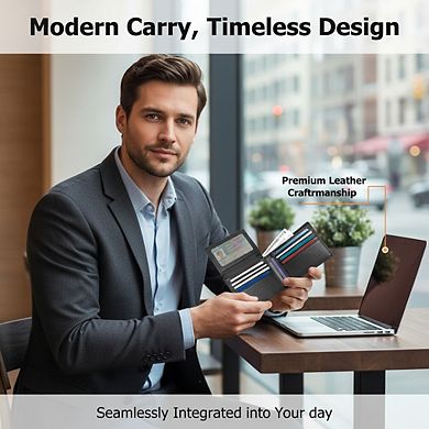 AKSZRI Genuine Leather Men's Wallet - RFID Bifold with 2 ID Windows