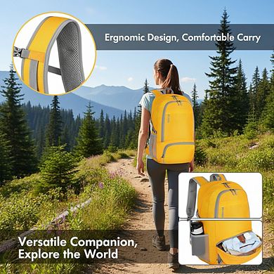 AKSZRI 30L Yellow Packable Backpack - Water-Resistant, Lightweight Foldable for Hiking & Travel