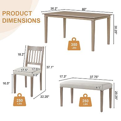Merax 6-Piece Retro Dining Room Set, Classic Kitchen Furniture Set, Wooden Rectangular Table
