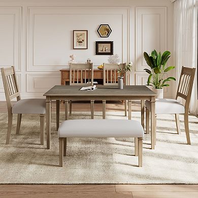 Merax 6-Piece Retro Dining Room Set, Classic Kitchen Furniture Set, Wooden Rectangular Table